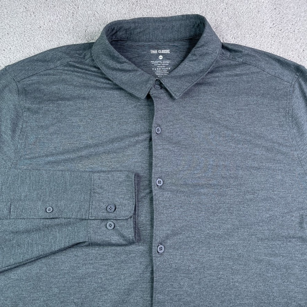 True Classic Shirt Mens 2XL XXL Grey Long Sleeve Comfort Knit 2.0 Button Up